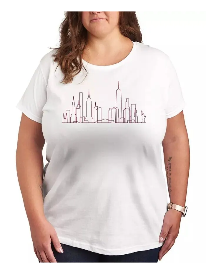 Футболка размера плюс с графическим принтом NYC Skyline Line Art Hybrid Apparel — изображение 1 из 3, белый