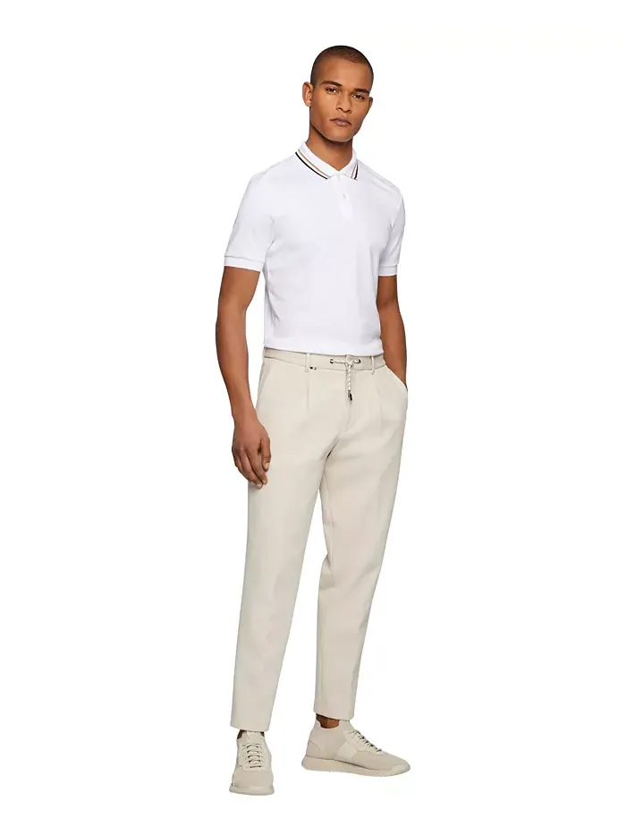Мужская поло с воротником и полосками, Slim-Fit Hugo Boss — изображение 2 из 7, белый