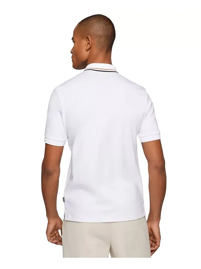 Мужская поло с воротником и полосками, Slim-Fit Hugo Boss — изображение 4 из 7, белый