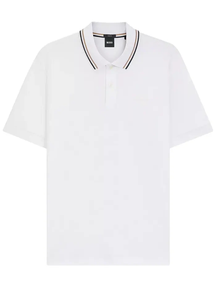 Мужская поло с воротником и полосками, Slim-Fit Hugo Boss — изображение 5 из 7, белый