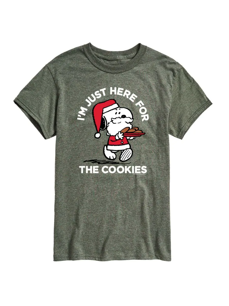 Мужская футболка с коротким рукавом Peanuts Santa Snoopy I'M Just Here for the Cookies AIRWAVES — изображение 1 из 3, зеленый