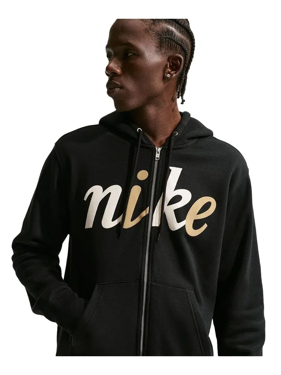Худи Nike с полной молнией, с капюшоном, с принтом — изображение 2 из 5, черный