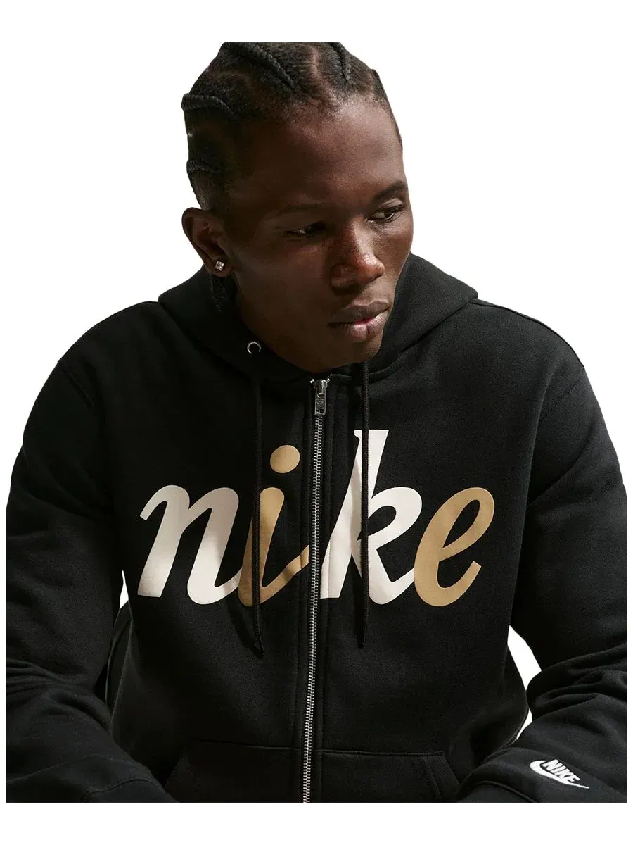 Худи Nike с полной молнией, с капюшоном, с принтом — изображение 3 из 5, черный