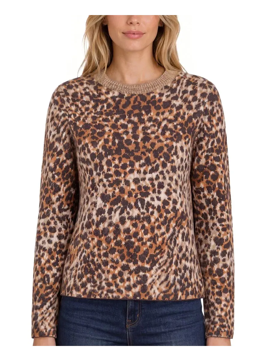 Свитер с леопардовым принтом, модель Women's Leopard-Print Long-Sleeve Sweater Liverpool Los Angeles — изображение 1 из 4