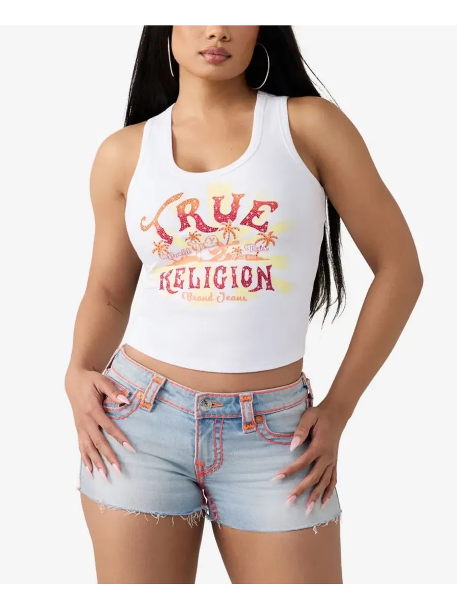 Женская майка-топ с кристальной отделкой и завязками на шее True Religion