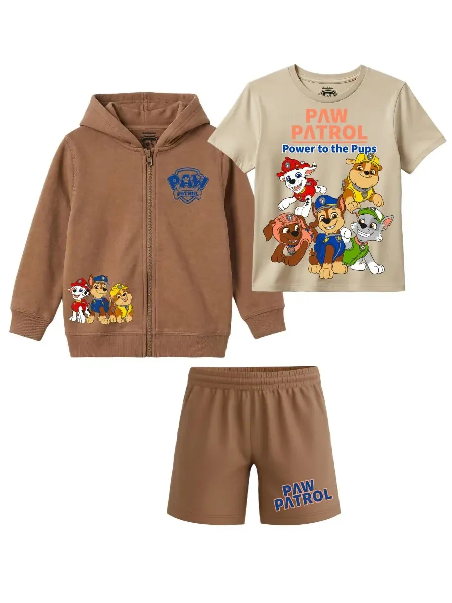 Детский комплект из 3 предметов: футболка с принтом, толстовка и шорты (2T-7) Paw Patrol — изображение 1 из 7, коричневый