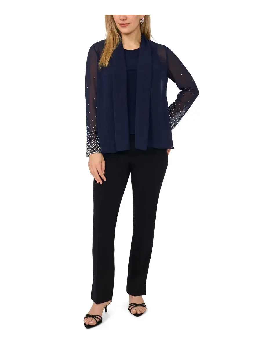 Топ с длинным рукавом и круглым вырезом Petite Long-Sleeve Round Neck Top MSK — изображение 2 из 4, темно-синий