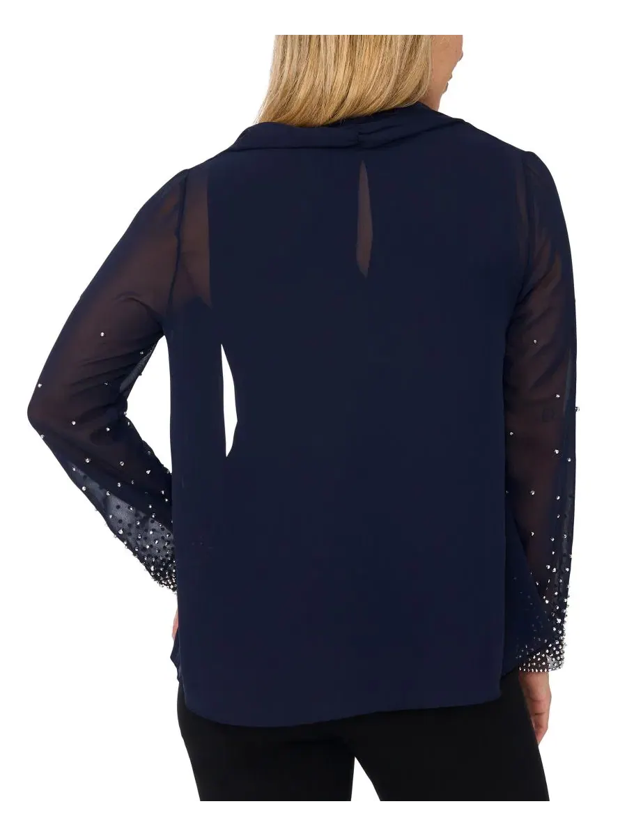 Топ с длинным рукавом и круглым вырезом Petite Long-Sleeve Round Neck Top MSK — изображение 3 из 4, темно-синий