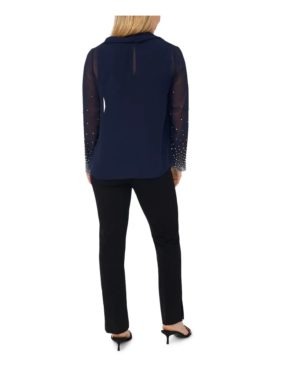 Топ с длинным рукавом и круглым вырезом Petite Long-Sleeve Round Neck Top MSK — изображение 4 из 4, темно-синий