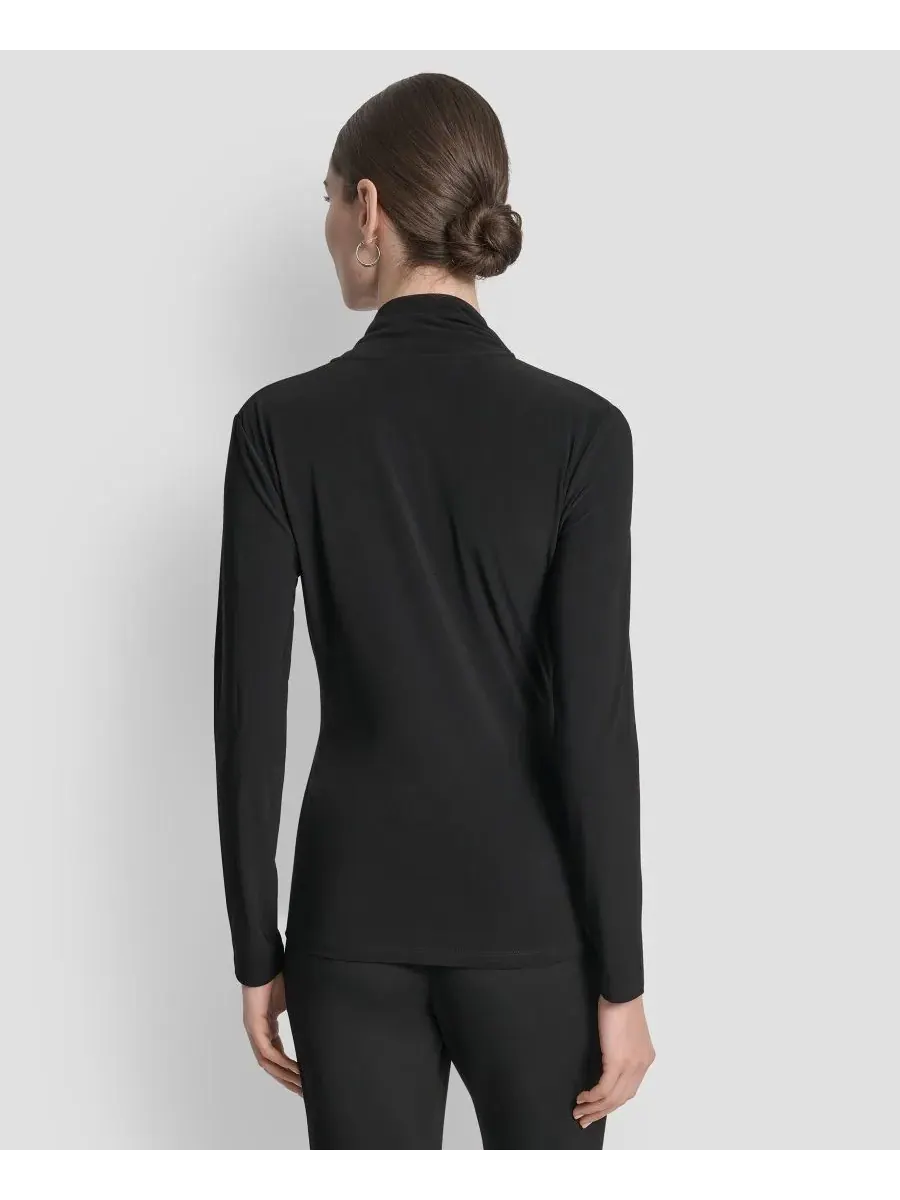 Небольшой матовый трикотажный топ с имитацией запаха DKNY — изображение 2 из 4, черный