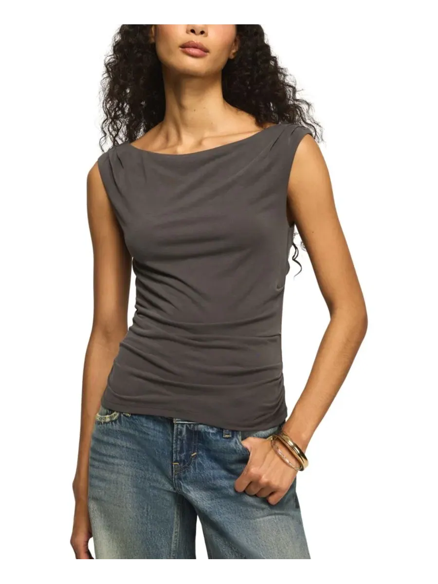 Топ без рукавов с драпировкой, модель Sandwash Shirred Boat Neck Lucky Brand — изображение 1 из 6, вороновый