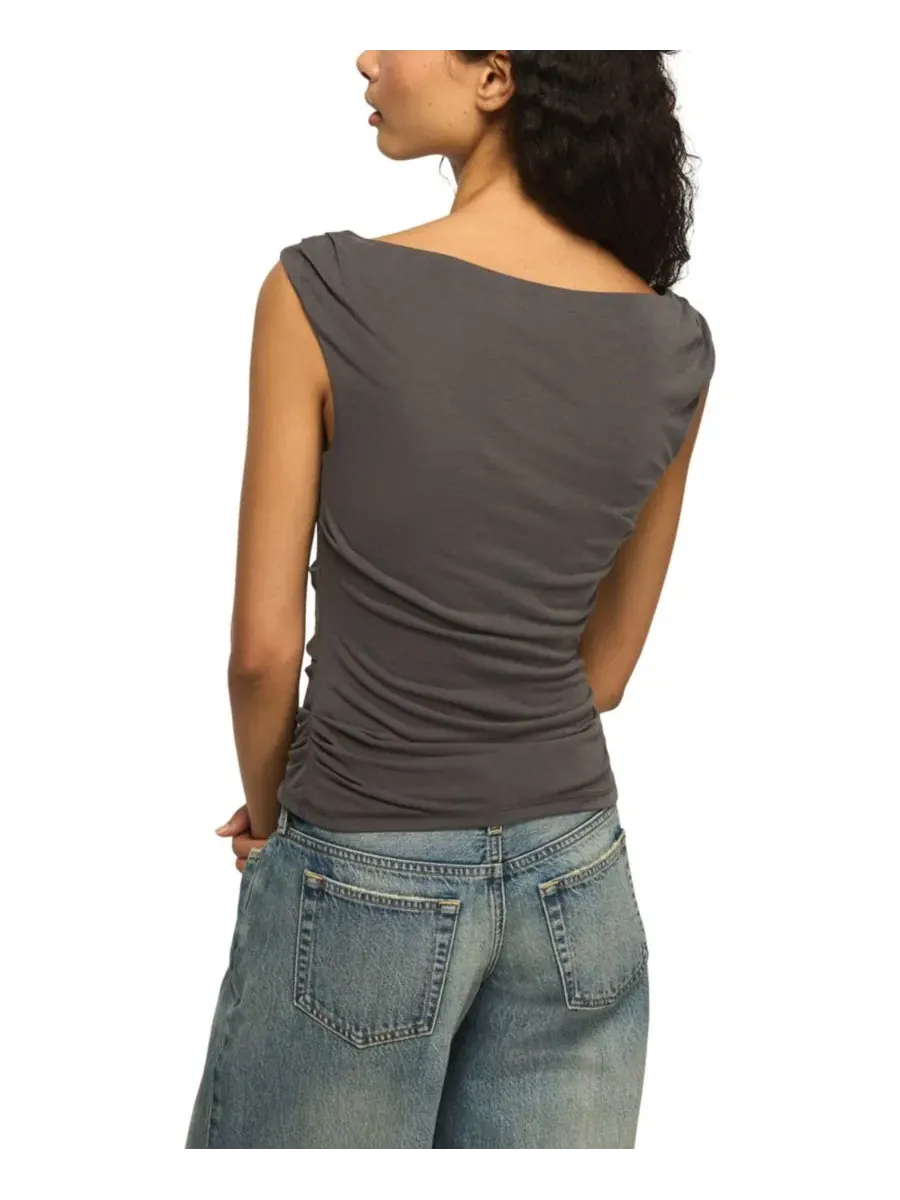 Топ без рукавов с драпировкой, модель Sandwash Shirred Boat Neck Lucky Brand — изображение 5 из 6, вороновый