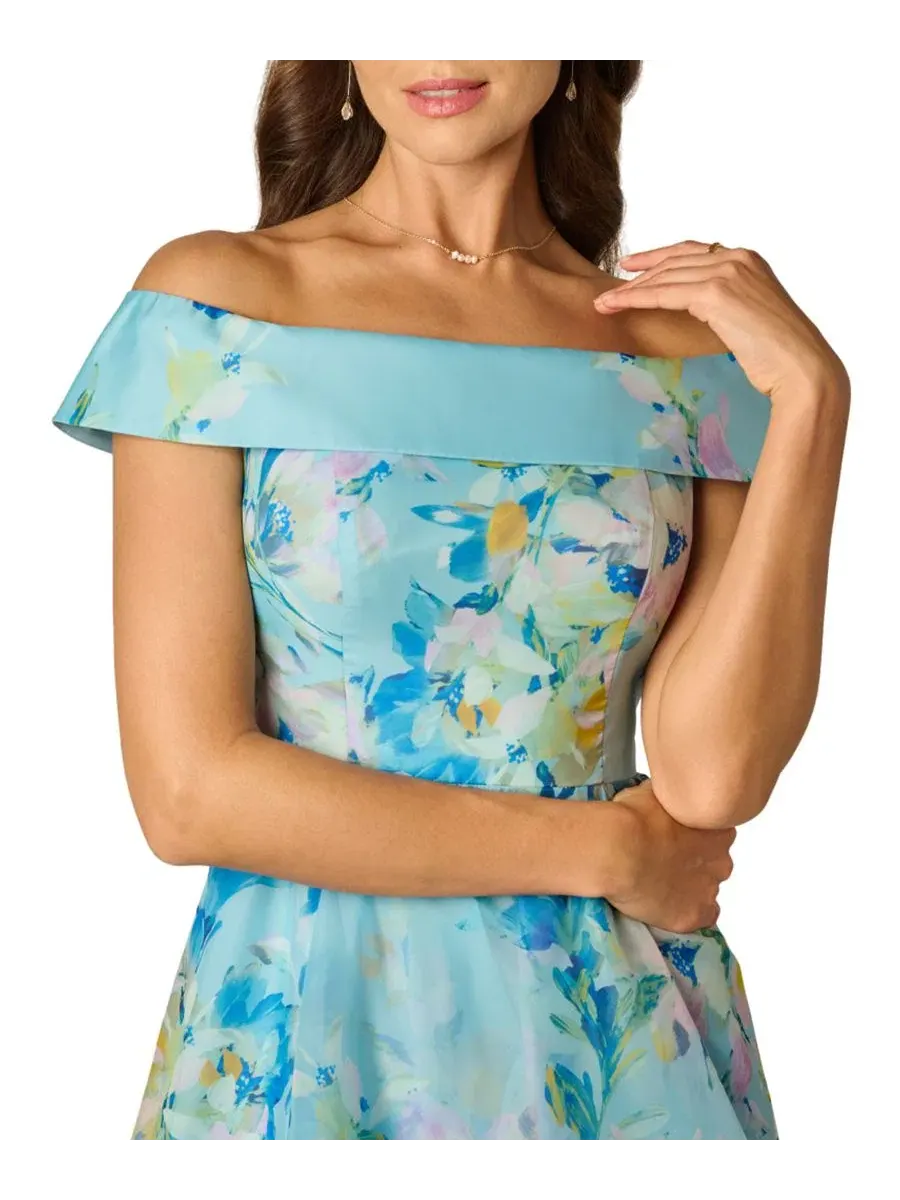 Платье из органзы с цветочным принтом, без рукавов, модель Floral Organza Off-The-Shoulder High-Low — изображение 2 из 4