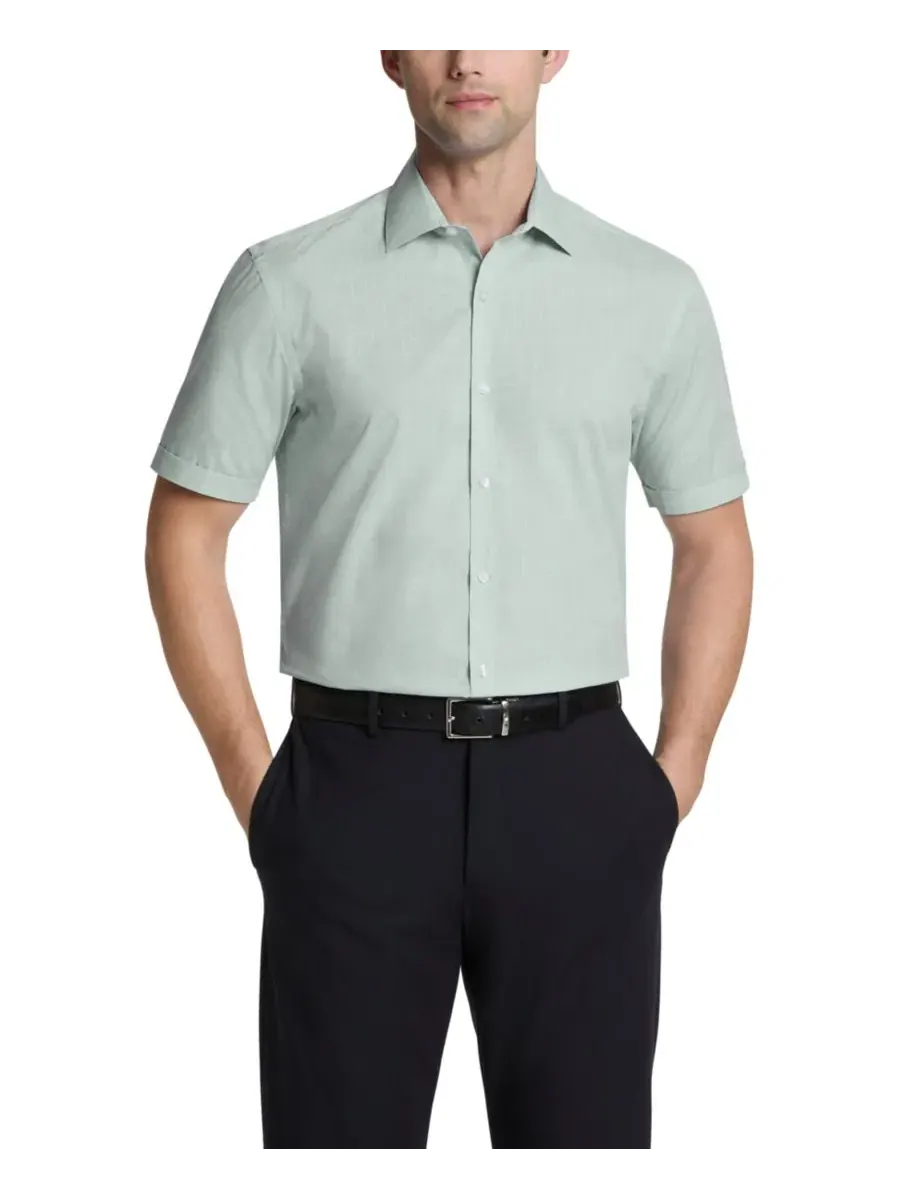 Мужская рубашка с коротким рукавом и воротником-стойкой Van Heusen — изображение 1 из 3, зеленый