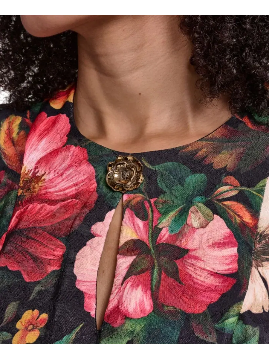 Платье миди с принтом, модель Floral Print Jacquard KARL LAGERFELD PARIS — изображение 4 из 5, черный/мульти