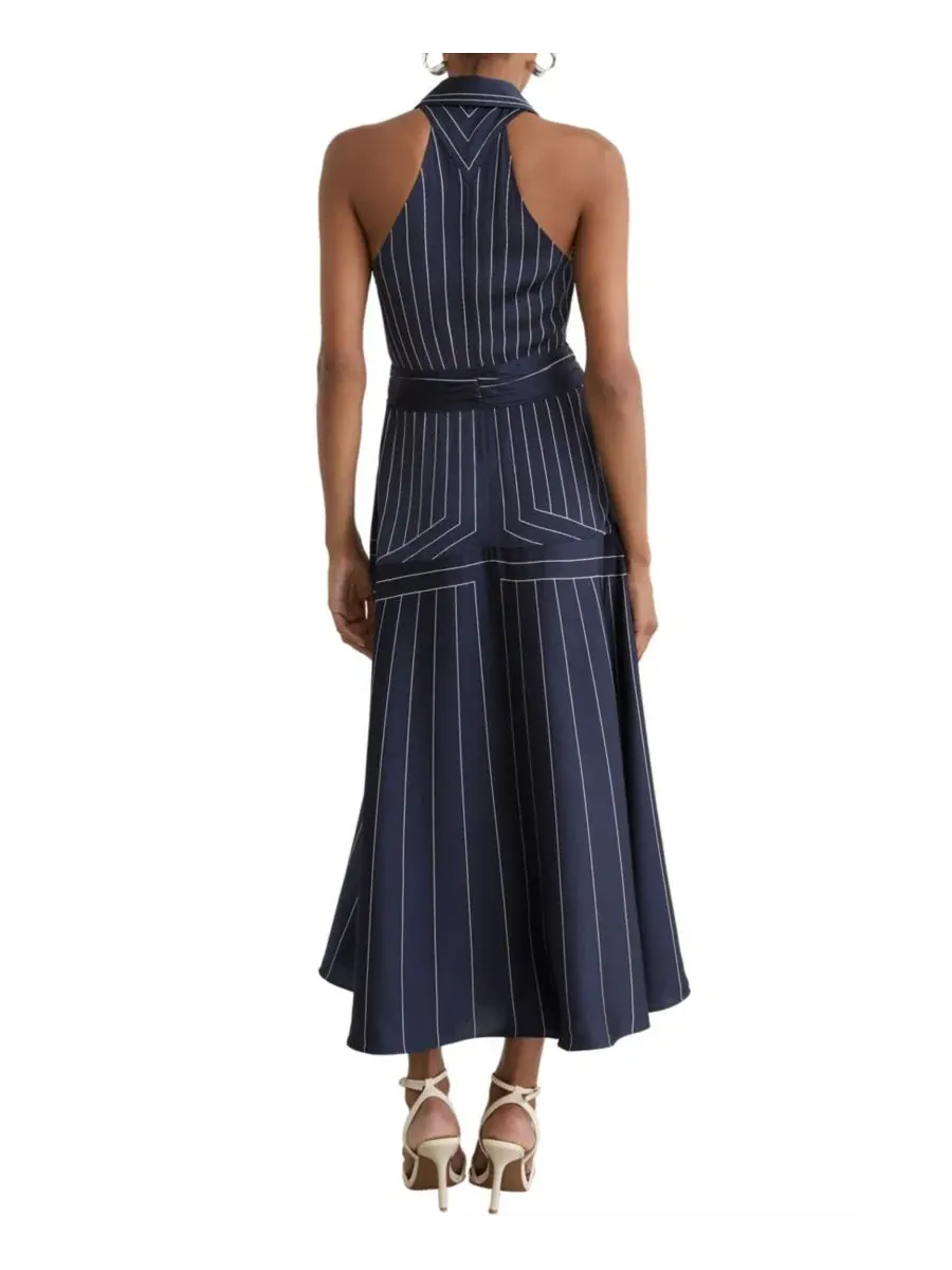 Платье-миди с воротником и поясом Casey Striped Fit & Flare Collared Midi Dress REISS — изображение 3 из 5, темно-синий