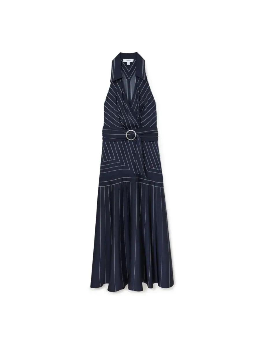 Платье-миди с воротником и поясом Casey Striped Fit & Flare Collared Midi Dress REISS — изображение 5 из 5, темно-синий