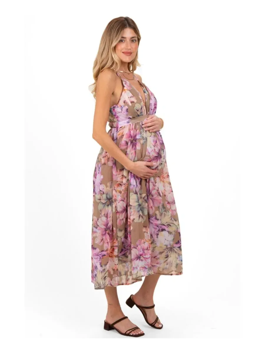 Платье миди с открытой спиной Tan Floral Pinkblush — изображение 4 из 4, коричневый