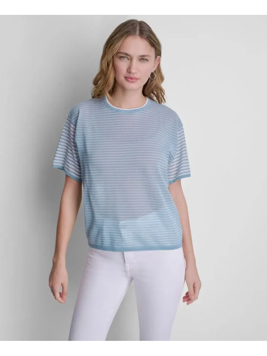 Женский полосатый свитер с короткими рукавами DKNY