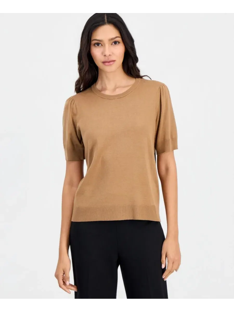 Свитер с коротким рукавом-фонарик, модель Petite Puff-Sleeve Crewneck Anne Klein Essentials