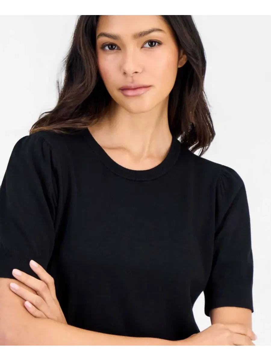 Свитер с коротким рукавом-фонарик Anne Klein Essentials — изображение 2 из 4, черный