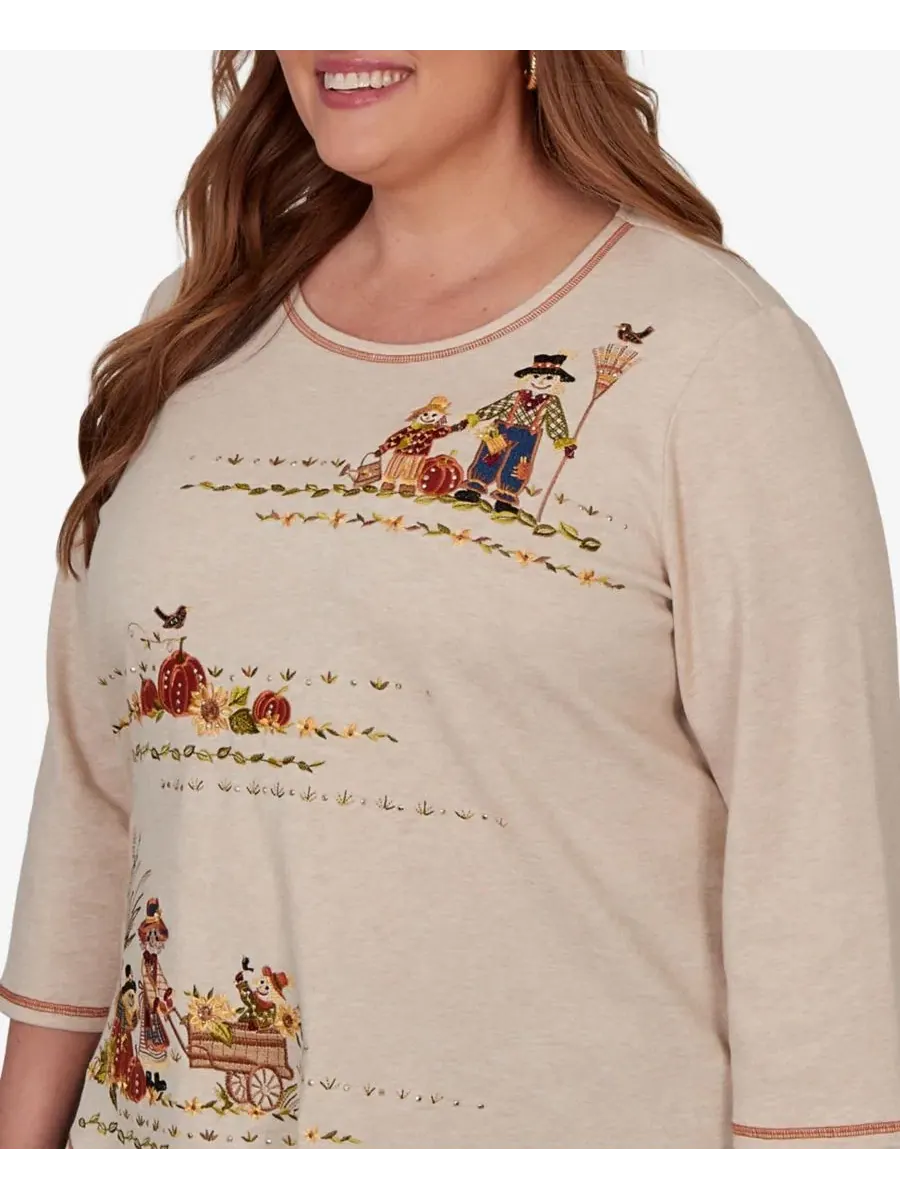 Топ с вышивкой Scarecrow Family Alfred Dunner — изображение 4 из 5, овсяный