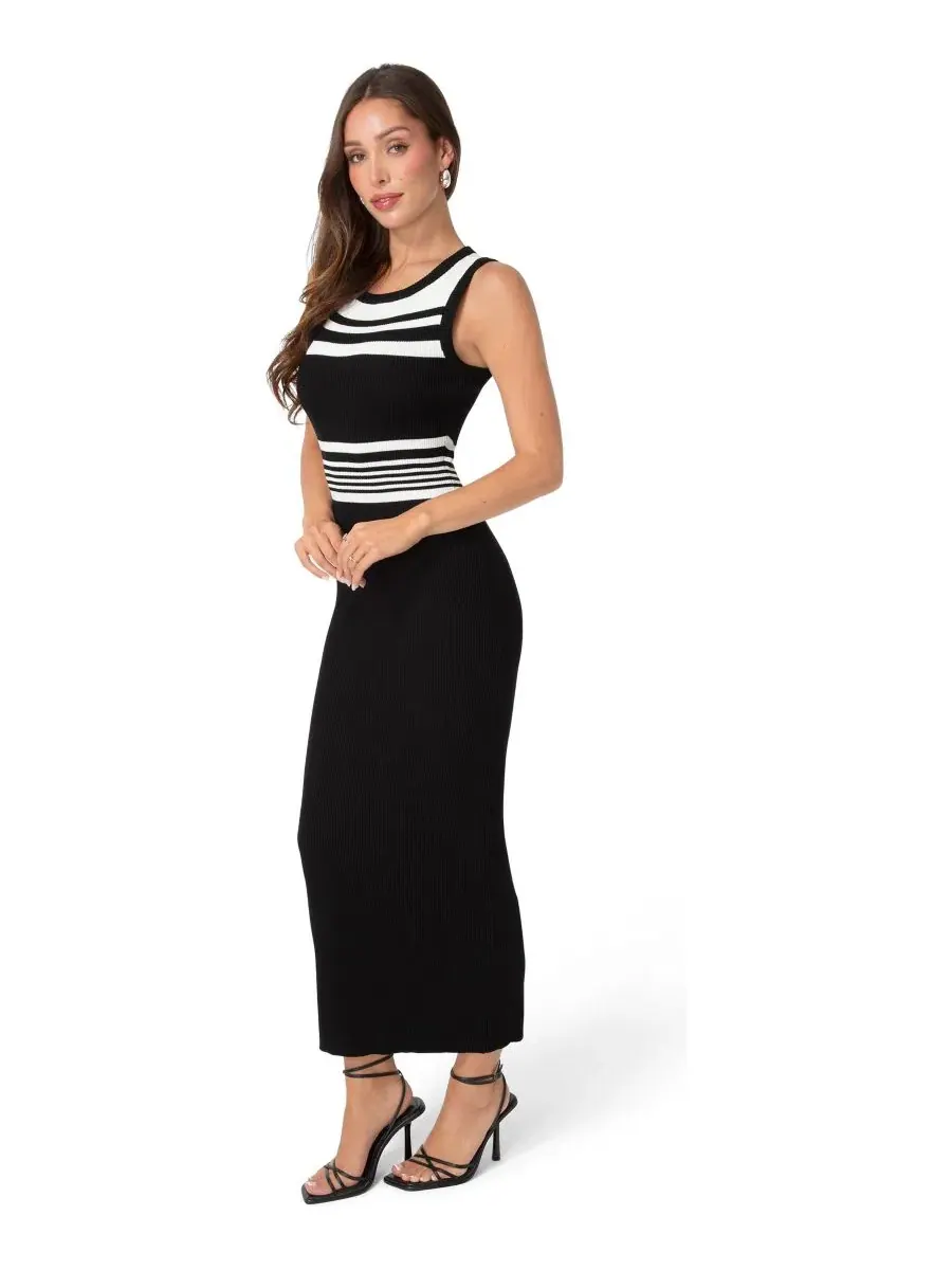 Женское облегающее платье-макси с контрастными полосами Racer Stripe Bodycon Maxi Dress Bebe — изображение 3 из 4, черный