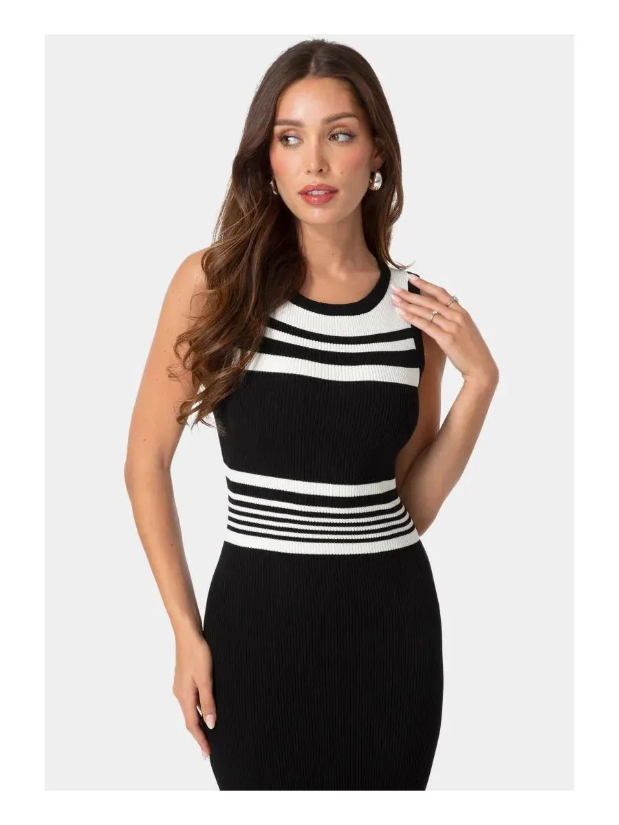 Женское облегающее платье-макси с контрастными полосами Racer Stripe Bodycon Maxi Dress Bebe — изображение 4 из 4, черный