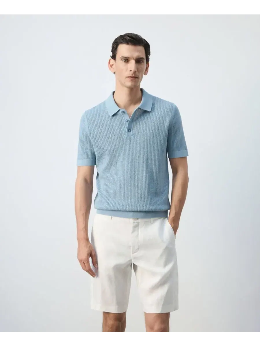 Мужское хлопковое поло с открытой вязкой, модель Cotton Openwork Knit Polo MANGO