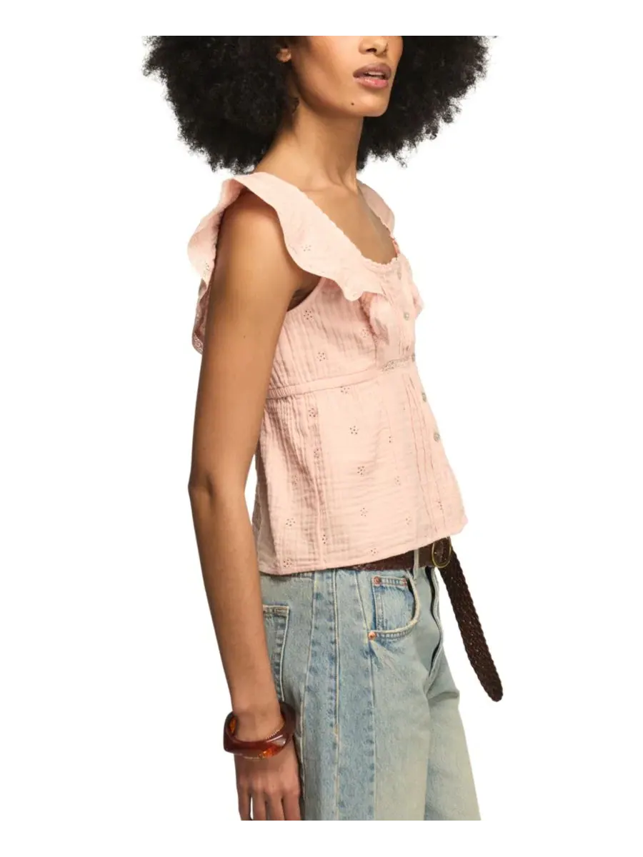 Блуза-бабидолл с вышивкой и кружевом Lucky Brand — изображение 4 из 6, коралл