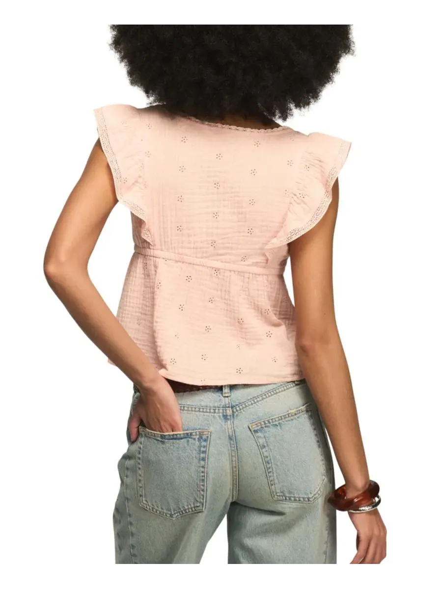 Блуза-бабидолл с вышивкой и кружевом Lucky Brand — изображение 5 из 6, коралл