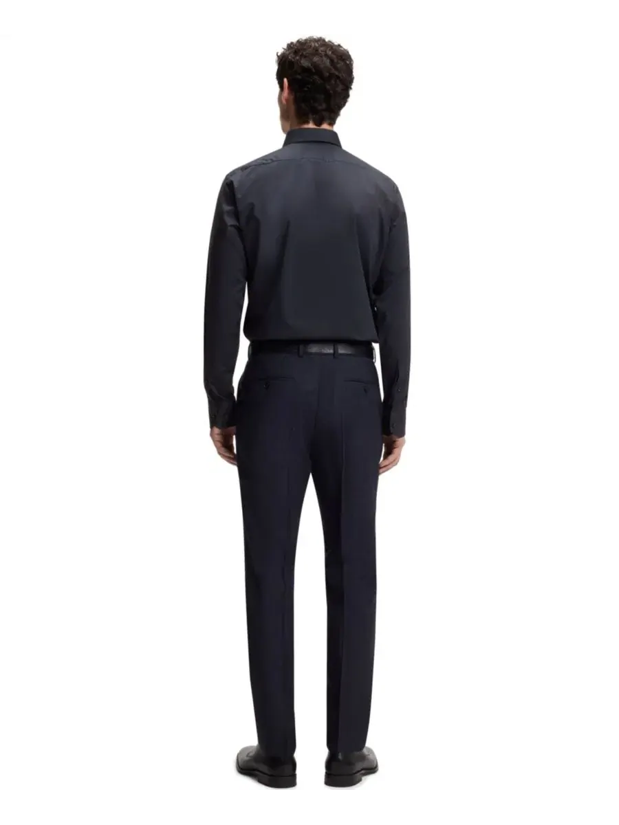 Рубашка из хлопка с эластаном, с воротником кент Hugo Boss — изображение 2 из 6, синий