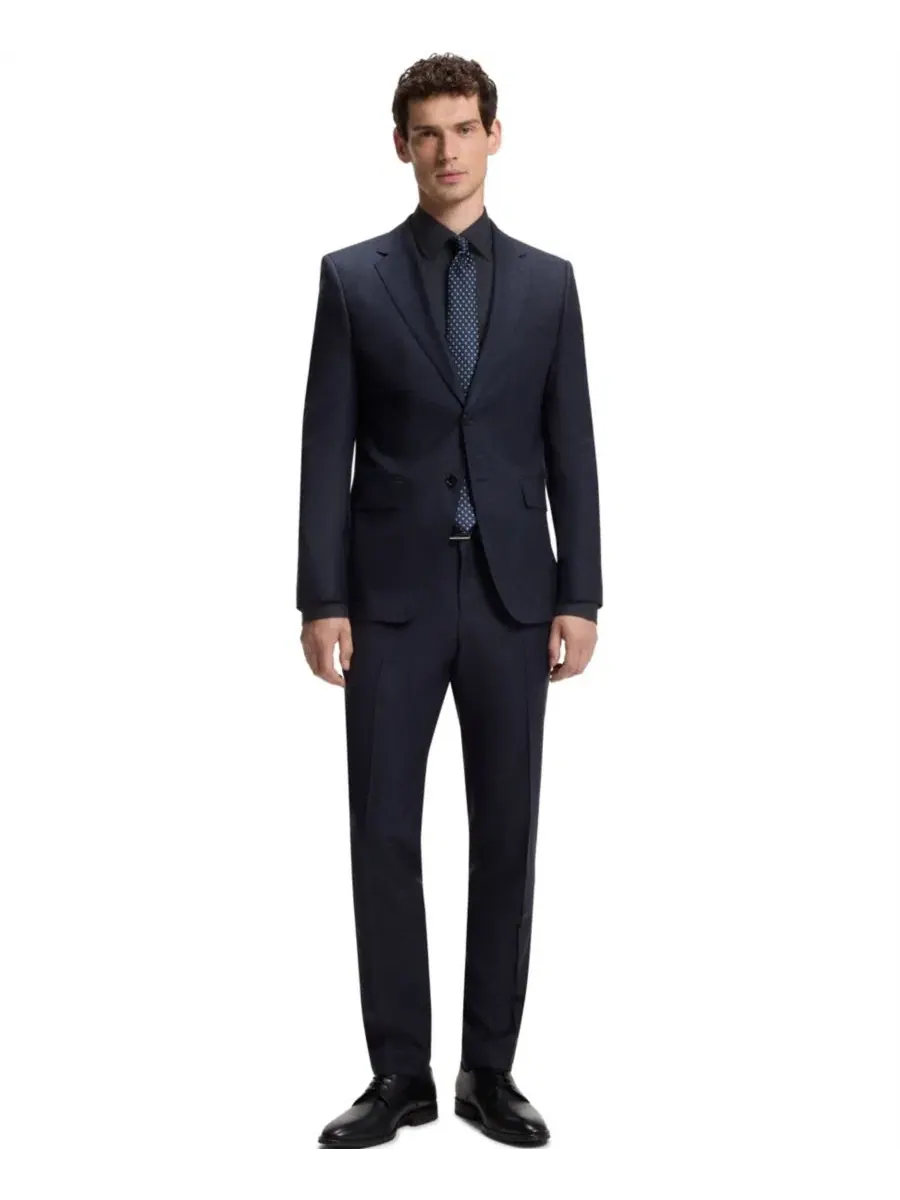 Рубашка из хлопка с эластаном, с воротником кент Hugo Boss — изображение 4 из 6, синий