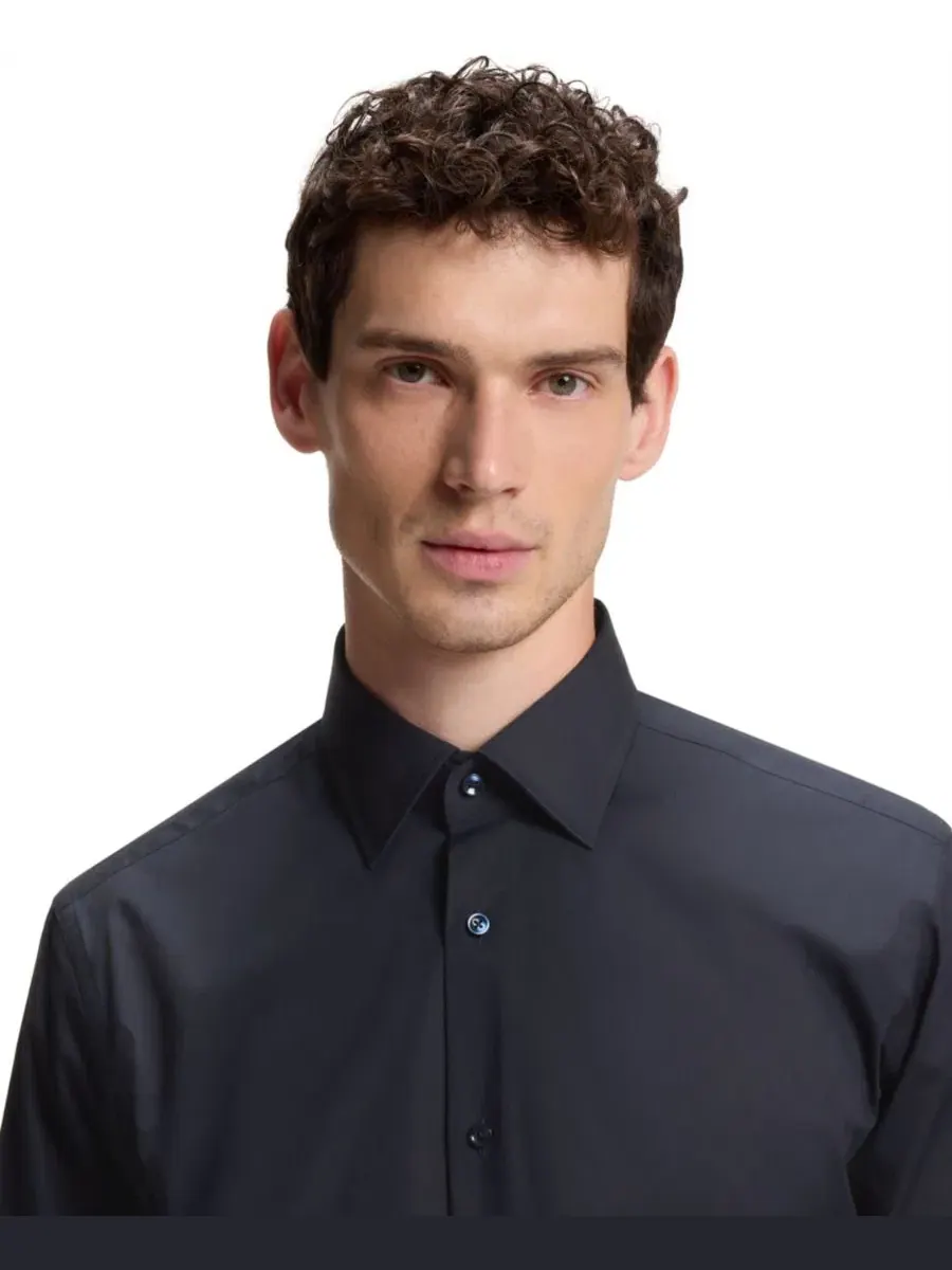 Рубашка из хлопка с эластаном, с воротником кент Hugo Boss — изображение 5 из 6, синий