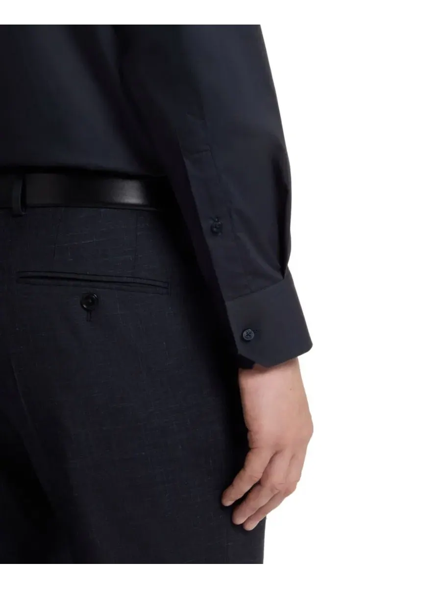 Рубашка из хлопка с эластаном, с воротником кент Hugo Boss — изображение 6 из 6, синий