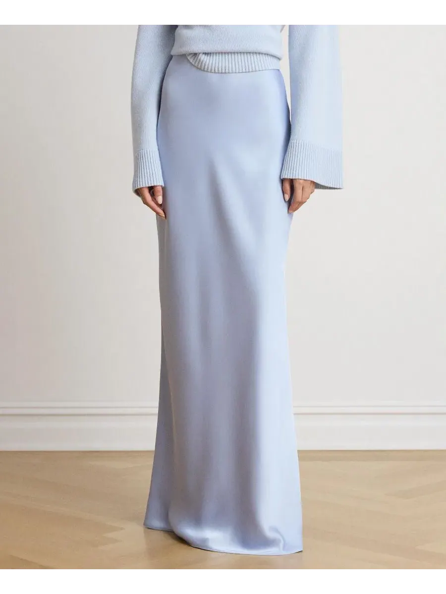 Юбка-макси из атласа A-силуэта Lauren Ralph Lauren — изображение 3 из 7, синий