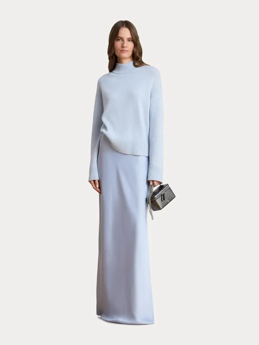 Юбка-макси из атласа A-силуэта Lauren Ralph Lauren — изображение 6 из 7, синий