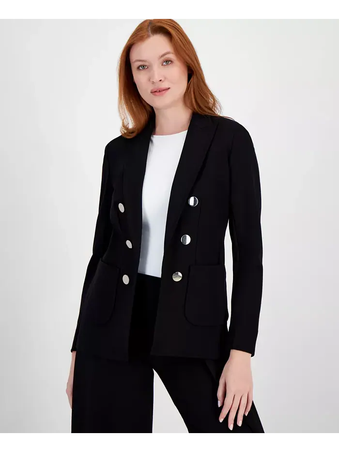 Женский двубортный жакет из искусственной кожи Anne Klein — изображение 1 из 4, черный