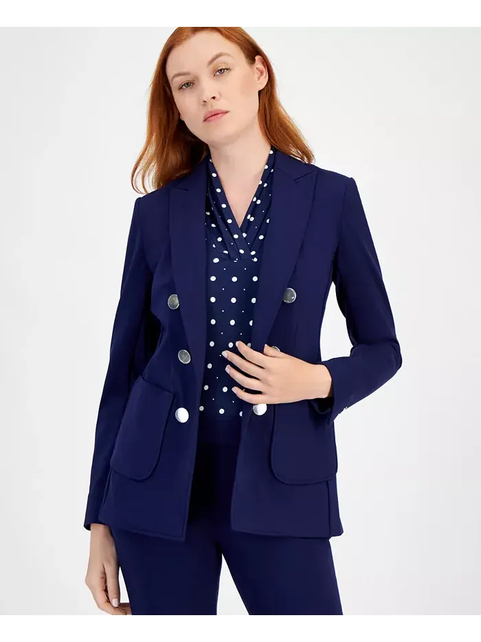 Женский двубортный жакет из искусственной кожи Anne Klein — изображение 2 из 4