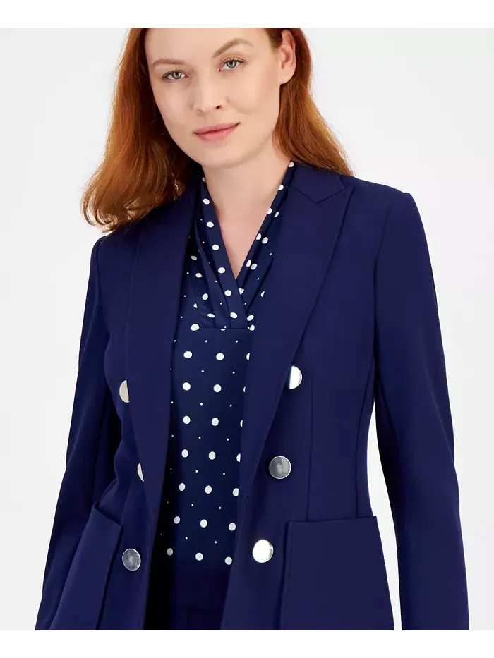 Женский двубортный жакет из искусственной кожи Anne Klein — изображение 3 из 4
