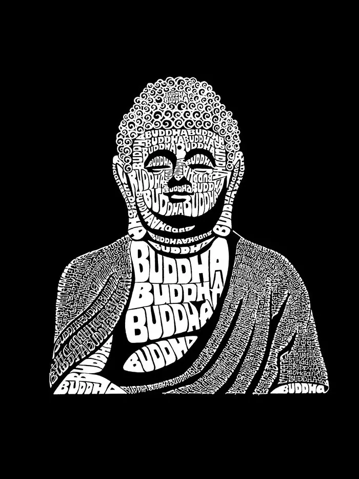 Мужская футболка с коротким рукавом Buddha Word Art LA Pop Art — изображение 3 из 3, черный