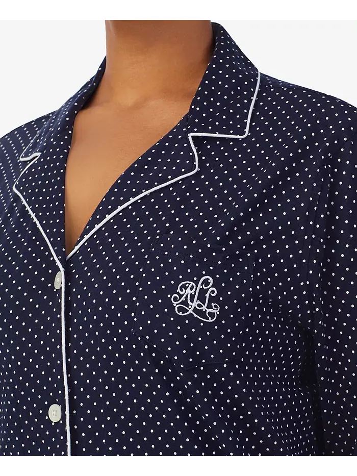 Пижамный комплект с застежкой на пуговицах Plus Size (топ и брюки) Lauren Ralph Lauren — изображение 3 из 3, темно-синий