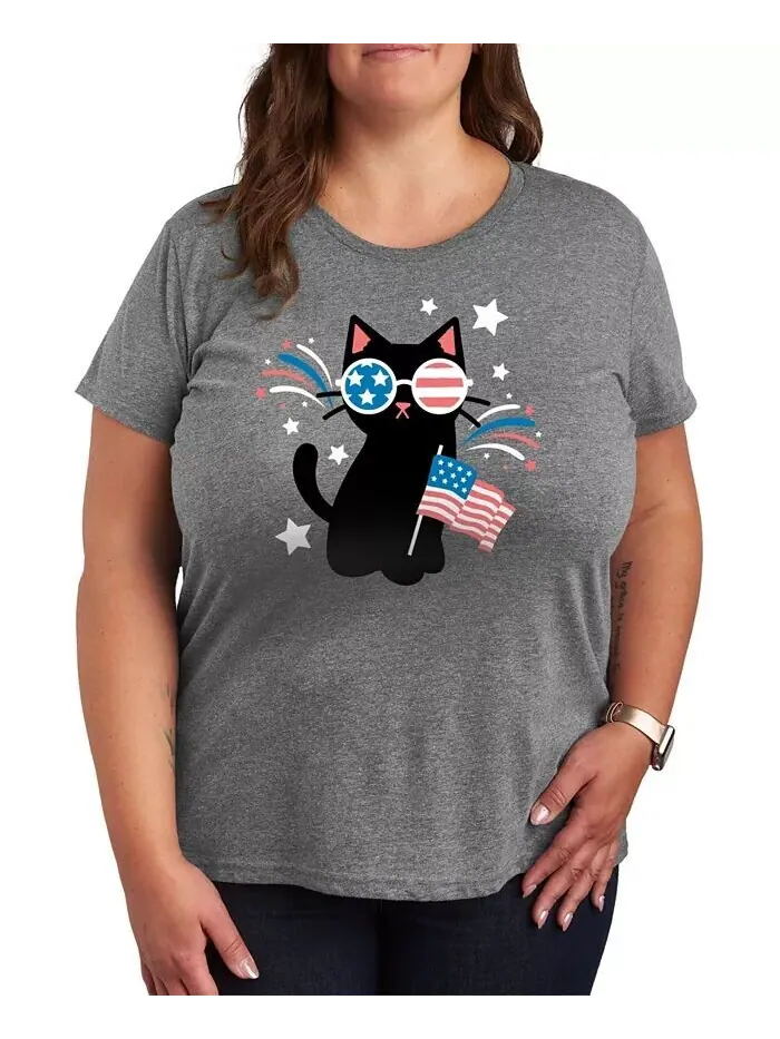 Модная футболка больших размеров с рисунком кота США Hybrid Apparel — изображение 1 из 3, серый