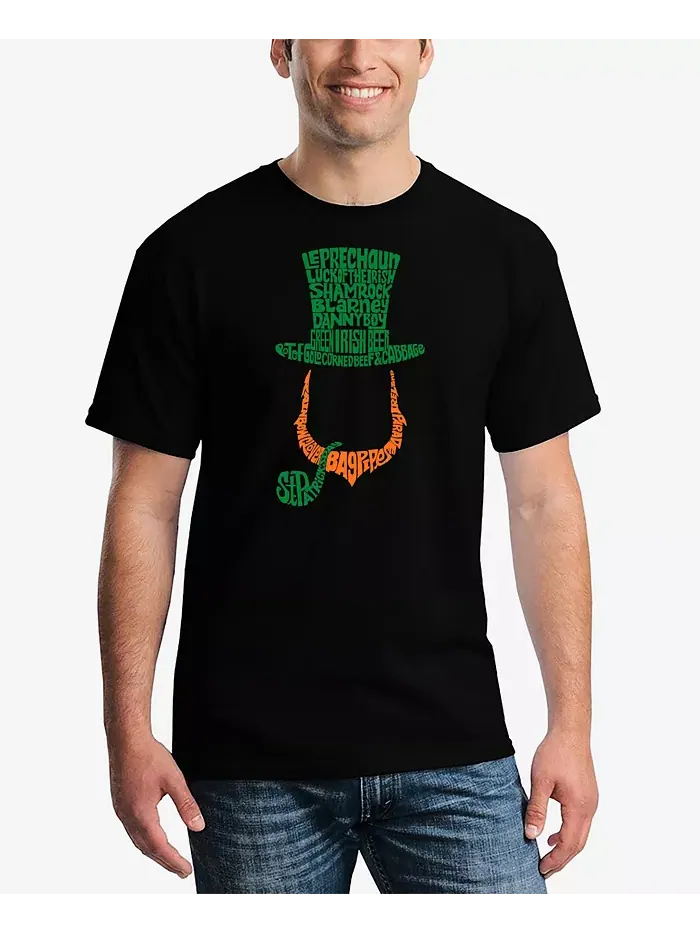 Мужская футболка с графическим принтом Leprechaun Word Art LA Pop Art — изображение 1 из 1, темный серый