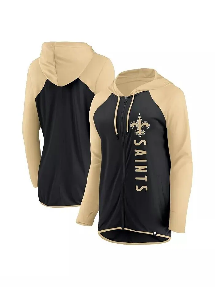Женская черная, золотая толстовка с капюшоном New Orleans Saints Forever Fan Full-Zip Fanatics — изображение 1 из 3