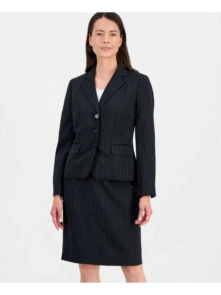 Костюм женский с жакетом на пуговицах и юбкой-карандаш, модель Le Suit — изображение 2 из 3, черный/белый