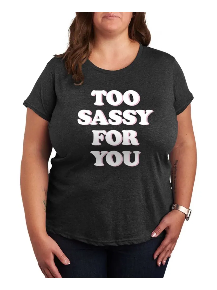 Футболка с графическим принтом Too Sassy For You, 50% хлопок Hybrid Apparel — изображение 1 из 3, темно-серый