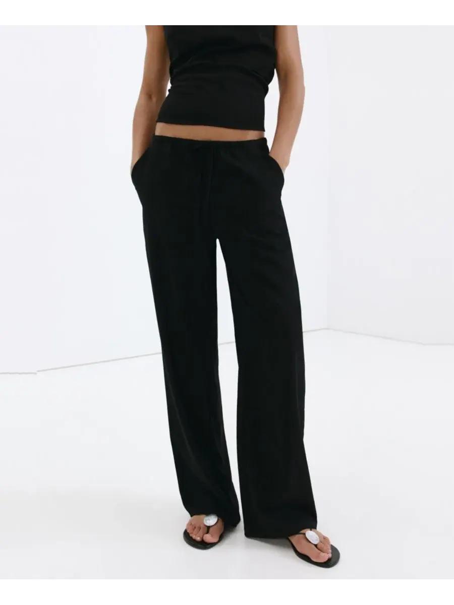 Брюки прямого кроя с регулируемым поясом, модель Straight Mid-Rise MANGO — изображение 1 из 7, черный