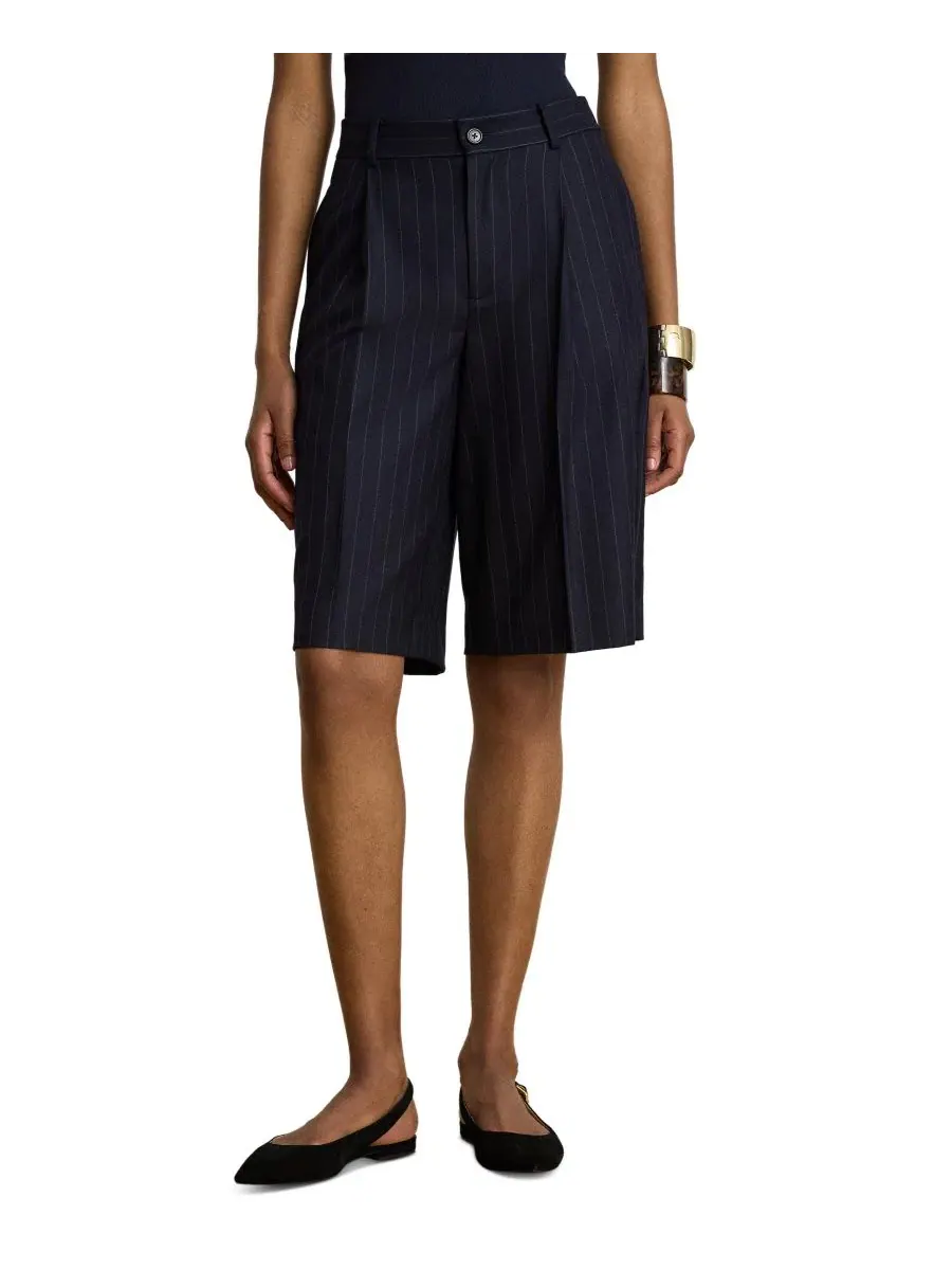 Бермуды из шерстяной twill-ткани с принтом в полоску, 12" inseam Lauren Ralph Lauren — изображение 1 из 6, темно-синий