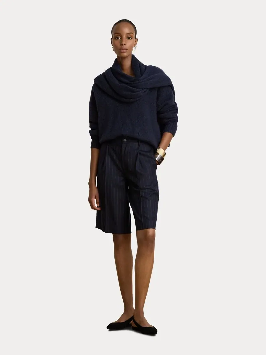 Бермуды из шерстяной twill-ткани с принтом в полоску, 12" inseam Lauren Ralph Lauren — изображение 2 из 6, темно-синий